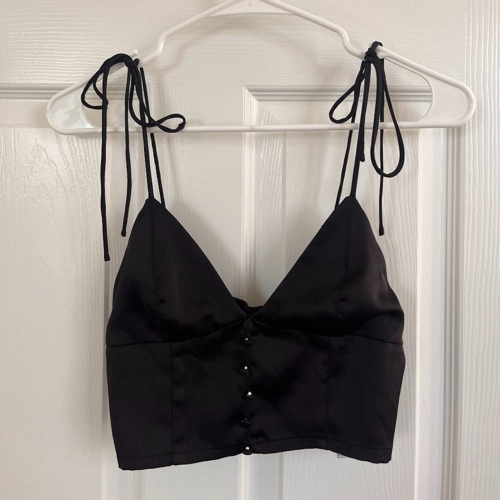 Black Satin Crop Top